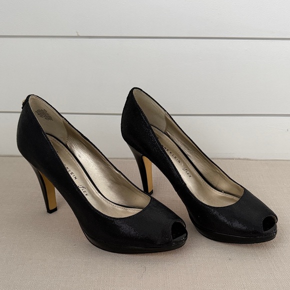 Anne Klein Black Peep-Toe Heels - Picture 1 of 5